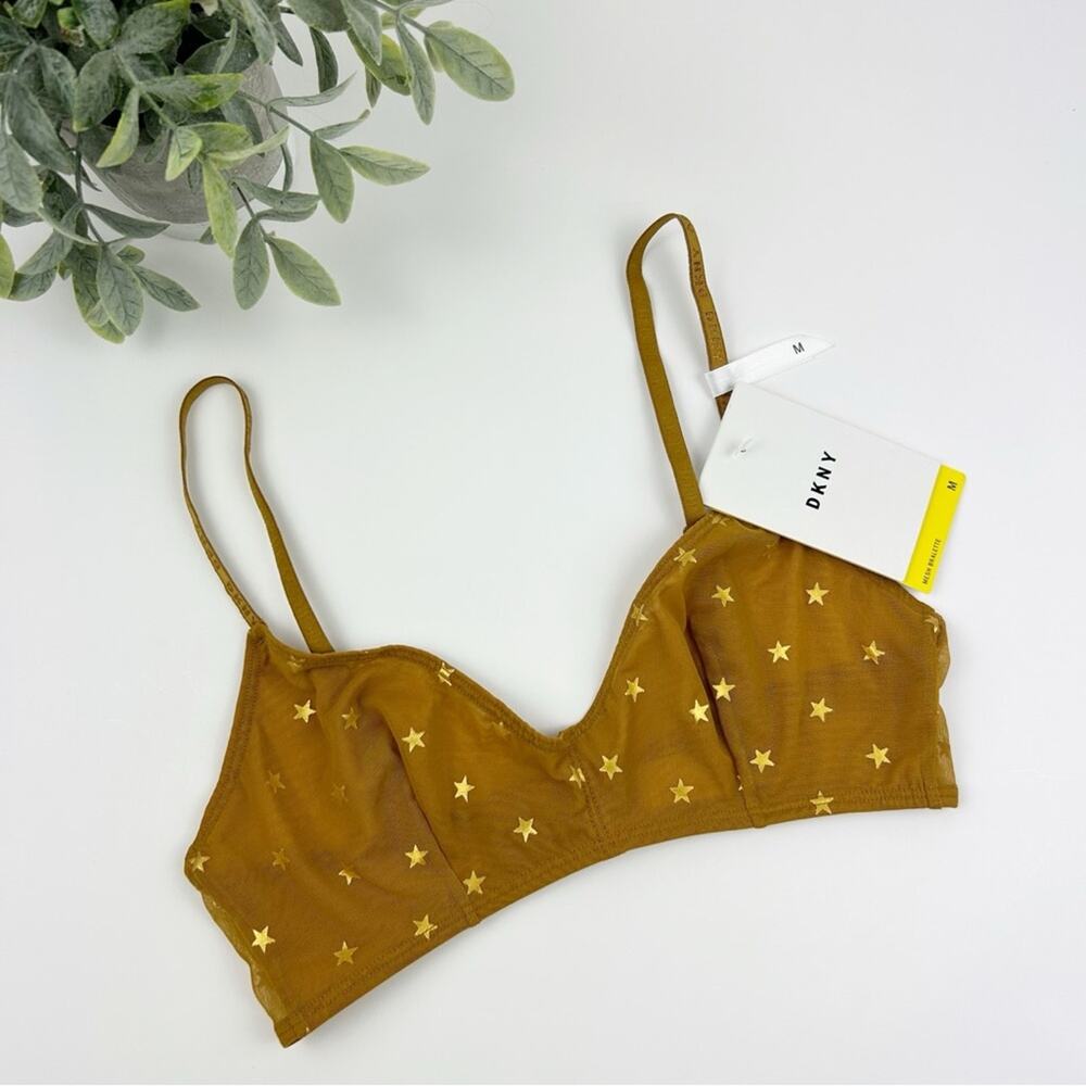 DKNY Printed Mesh Bralette Gold Stars Size Medium